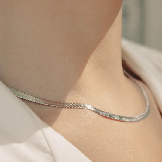 Halskæde - Snake Chain Choker, Sølv