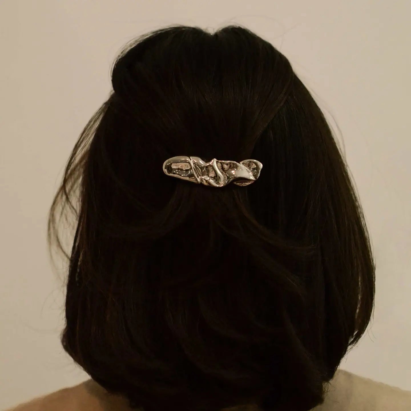 Hårspænde - Tekstureret Metal Barrette, Sølv