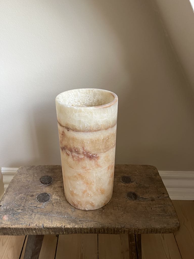 Alabast Cylinder - 25 cm, Marmoreret Brun