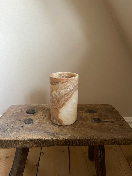 Alabast Cylinder - 20 cm, Marmoreret Brun