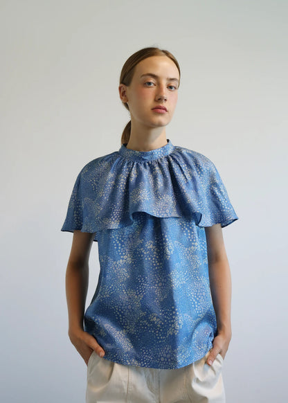 Top - Breen Silk Top, Print Blue