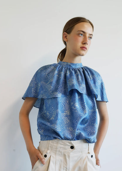 Top - Breen Silk Top, Print Blue