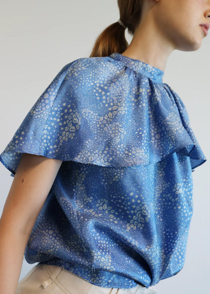 Top - Breen Silk Top, Print Blue